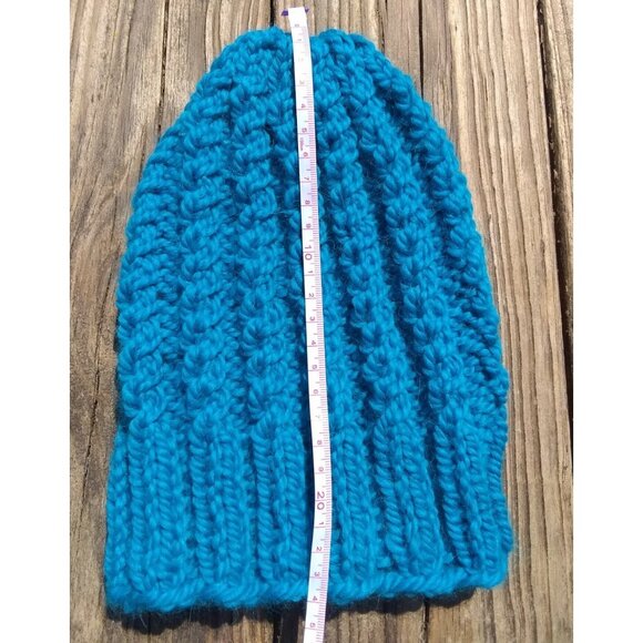 Women's Handmade Alpaca Beanie Twisted Rib Hat Wool Cap Skully Turquoise Blue - Picture 9 of 9